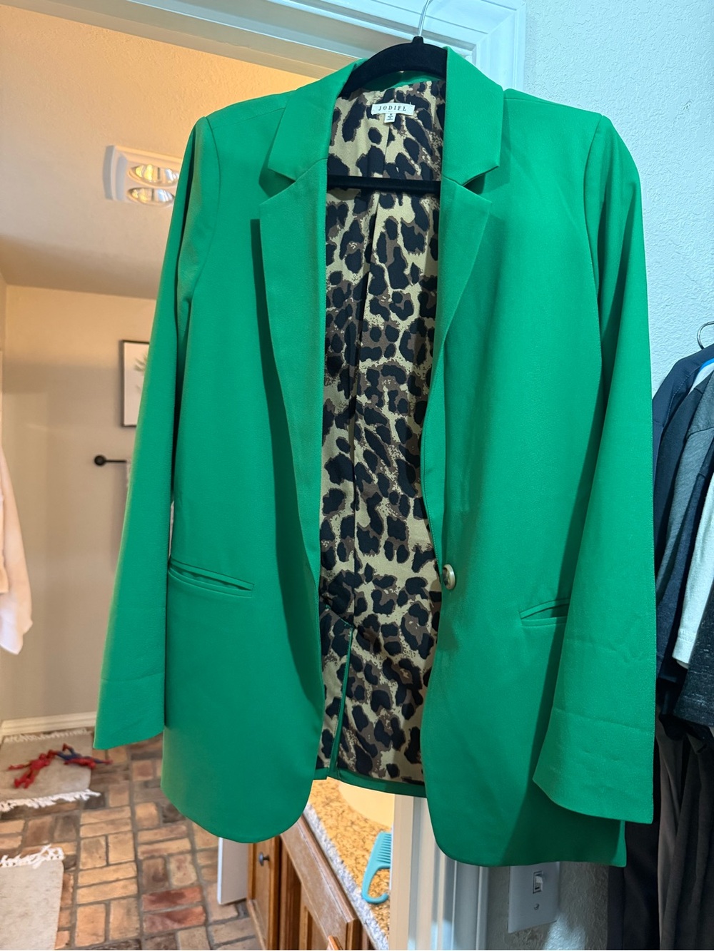 Green Women's Blazer with Leopard Lining